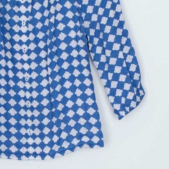 Talbots Womens Linen Button Down Geometric Top Size S Petite 3/4 Sleeve Summer - Picture 3 of 11